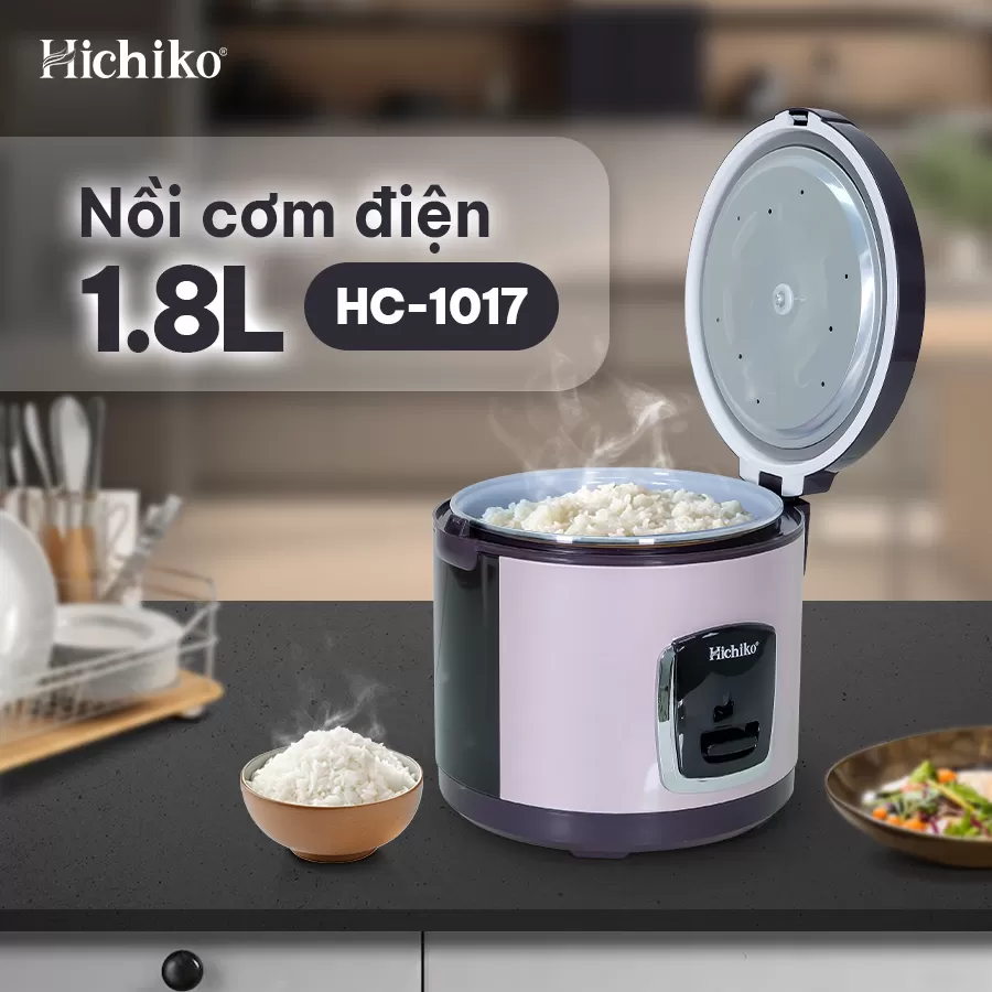 Nồi cơm điện 1.8L Hichiko HC - 1017, dành cho 6-10 người ăn, nồi siêu chống dính, mâm nhiệt dày dặn