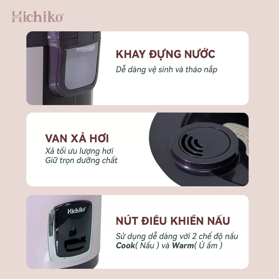 Nồi cơm điện 1.8L Hichiko HC - 1017, dành cho 6-10 người ăn, nồi siêu chống dính, mâm nhiệt dày dặn