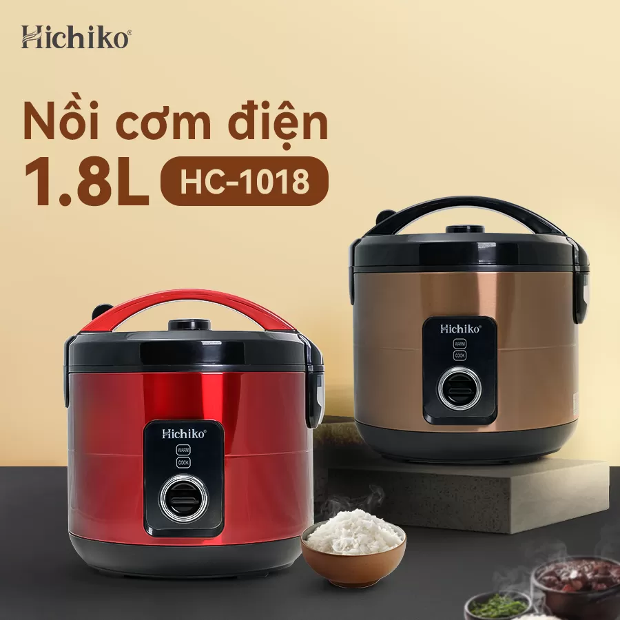 Nồi cơm điện 1.8L Hichiko HC - 1018, dành cho gia đình 6-10 người, nấu cơm cho người cú đêm