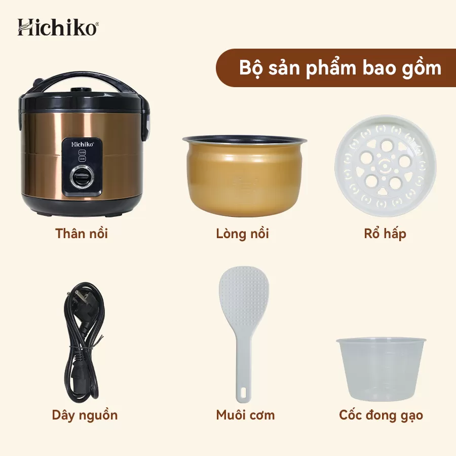 Nồi cơm điện 1.8L Hichiko HC - 1018, dành cho gia đình 6-10 người, nấu cơm cho người cú đêm