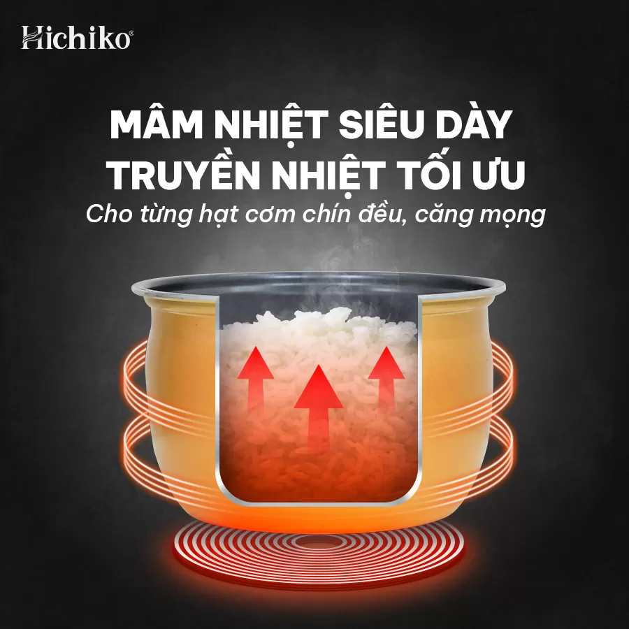 Nồi cơm điện 1.8L Hichiko HC - 1018, dành cho gia đình 6-10 người, nấu cơm cho người cú đêm