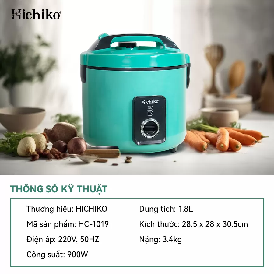Nồi cơm điện 1.8L Hichiko HC - 1019, dành cho gia đình 6-10 người, nồi siêu chống dính
