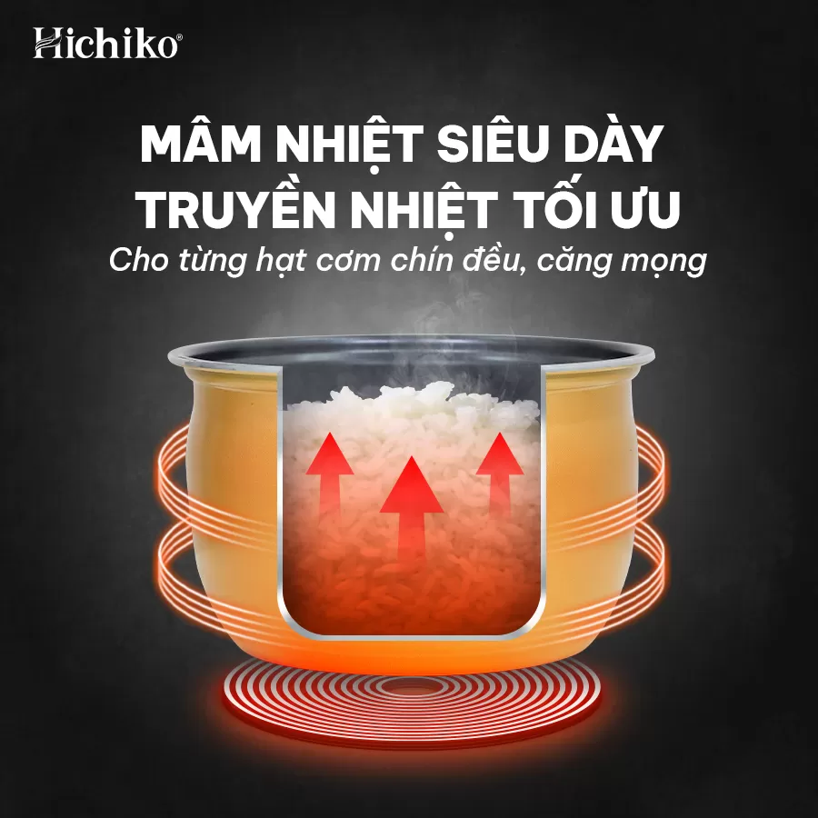 Nồi cơm điện 1.8L Hichiko HC - 1019, dành cho gia đình 6-10 người, nồi siêu chống dính