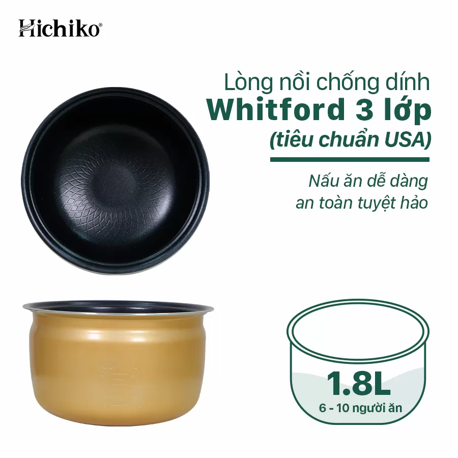 Nồi cơm điện 1.8L Hichiko HC - 1019, dành cho gia đình 6-10 người, nồi siêu chống dính