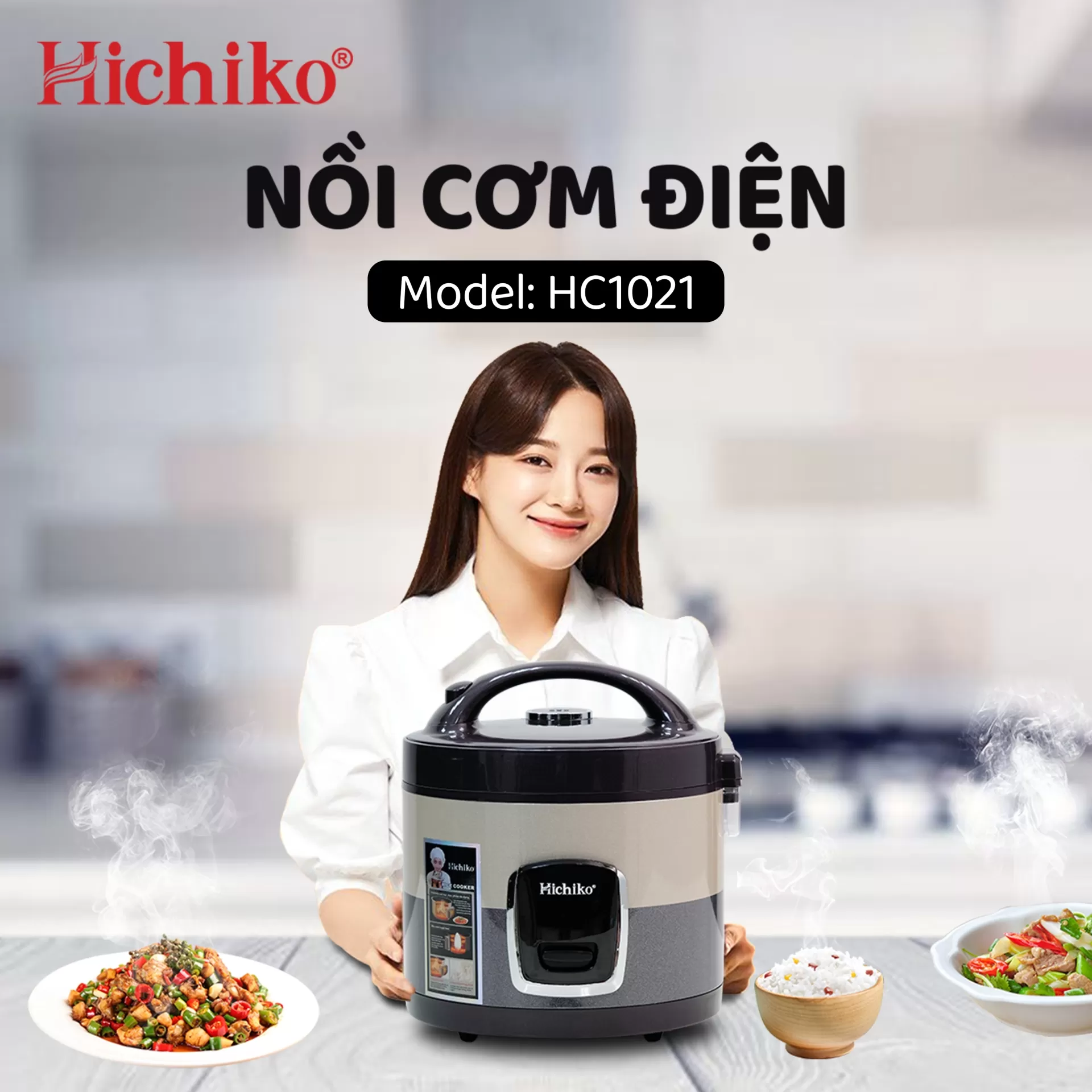 [HC1021] NỒI CƠM QUAI XÁCH Hichiko HC1021 – 1.8L: Quai xách nhàn tay, cơm ngon đúng vị!