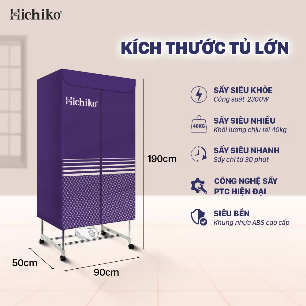 Tủ sấy quần áo 2000W, cao 1m9 không nhăn quần áo Hichiko HC 1005
