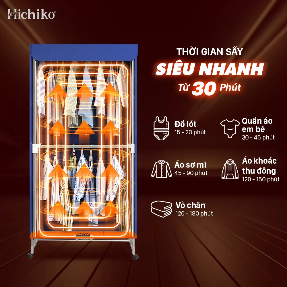 Tủ sấy quần áo 2000W, cao 1m9 không nhăn quần áo Hichiko HC 1005
