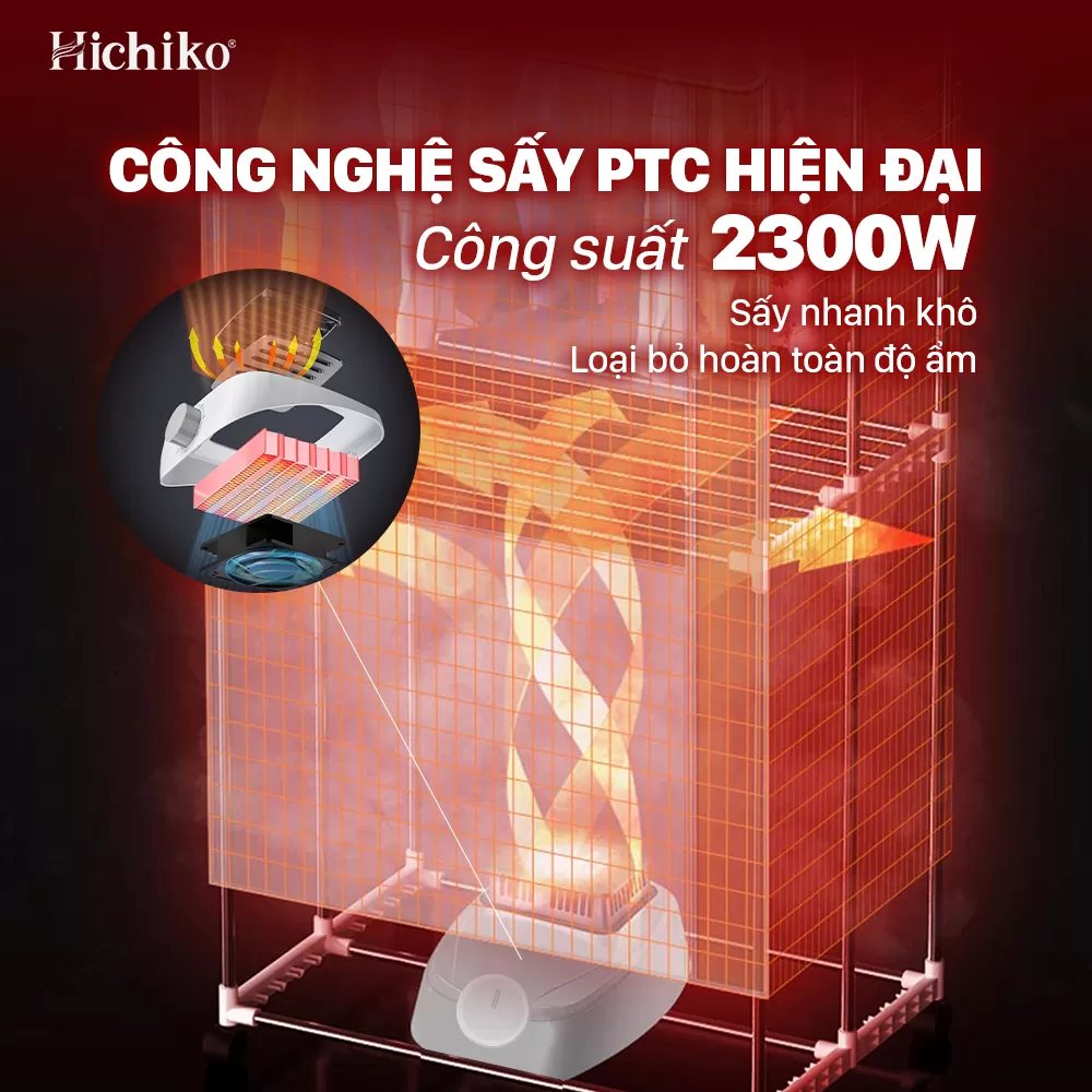 Tủ sấy quần áo 2000W, cao 1m9 không nhăn quần áo Hichiko HC 1005
