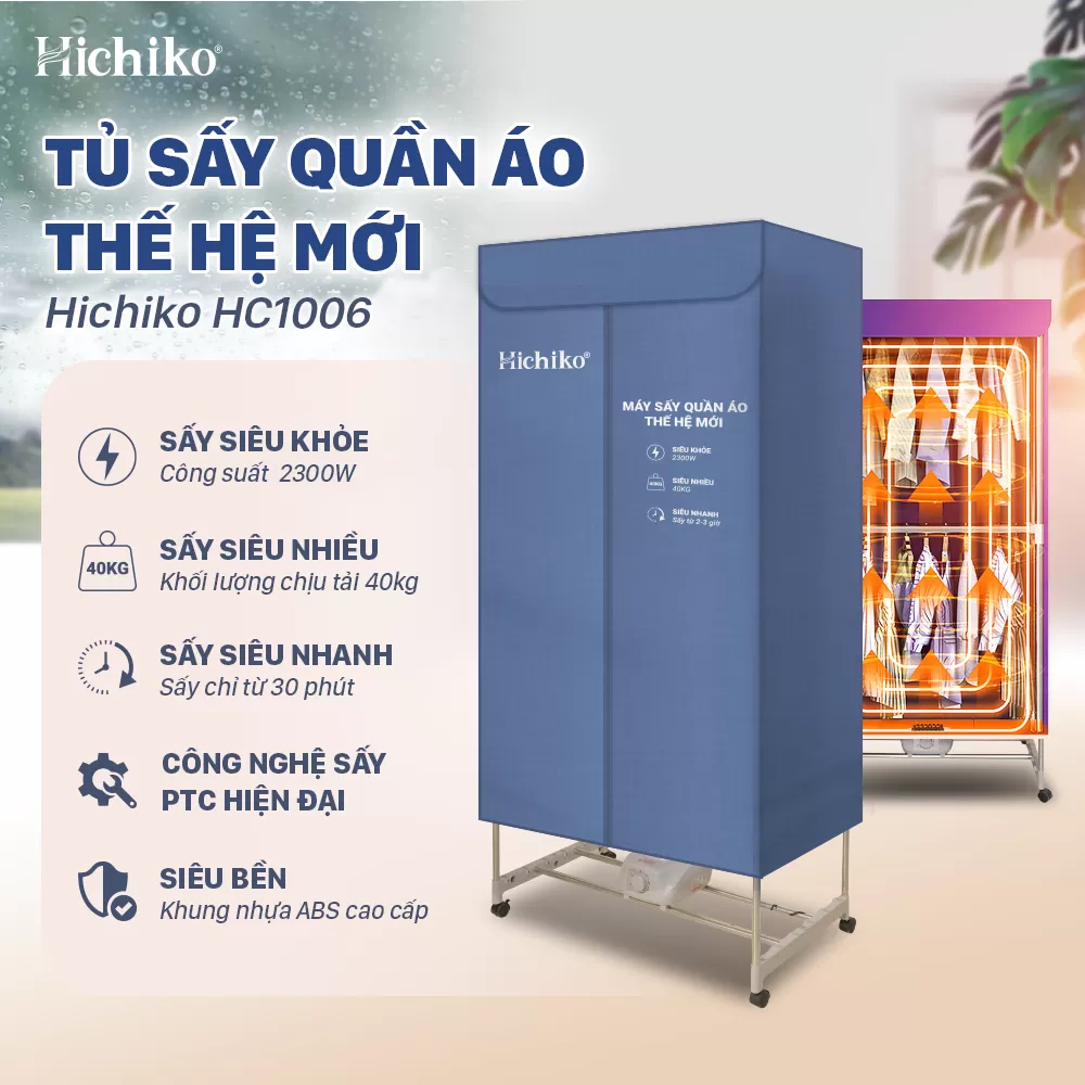 Máy sấy, tủ sấy quần áo Hichiko, công suất mạnh 2300W sấy cực nhanh khử mùi hiệu quả