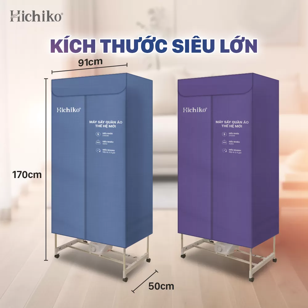 Máy sấy, tủ sấy quần áo Hichiko, công suất mạnh 2300W sấy cực nhanh khử mùi hiệu quả