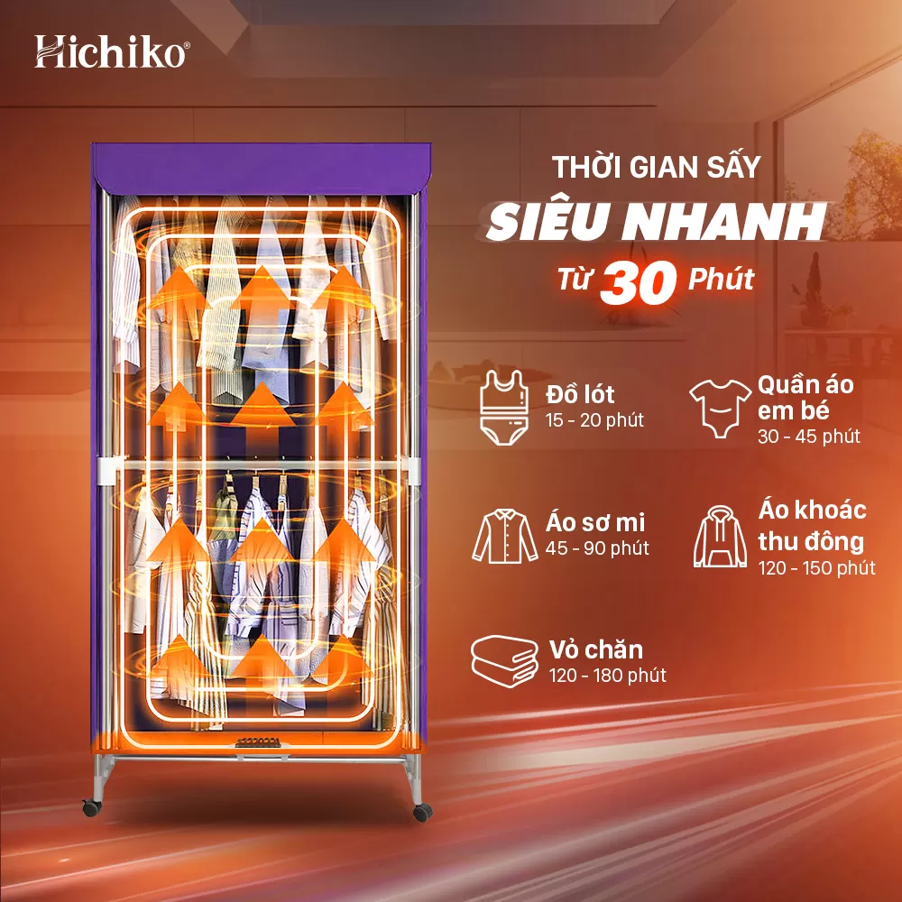 Máy sấy, tủ sấy quần áo Hichiko, công suất mạnh 2300W sấy cực nhanh khử mùi hiệu quả